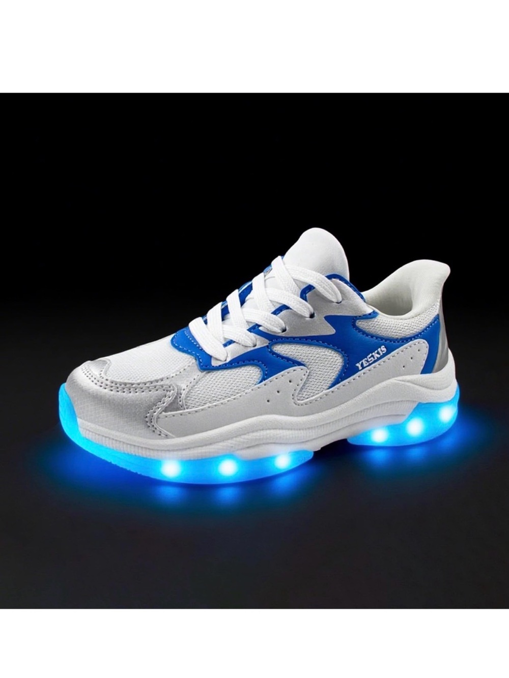 Yeskis White and Blue Kids' Light-Up Sneakers